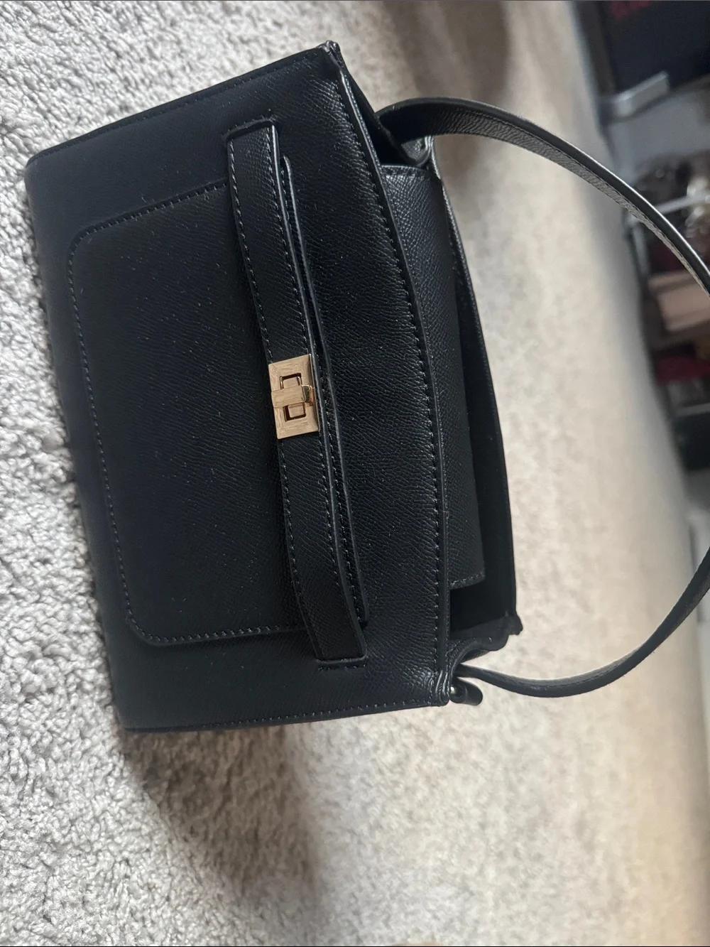 MOTF Black Top-Handle Satchel with Gold Hardware